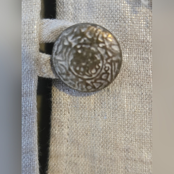 Linen Floral Bohemian Cropped Lined Blazer Quiet Luxury Neutral Size 10 - Picture 8 of 12